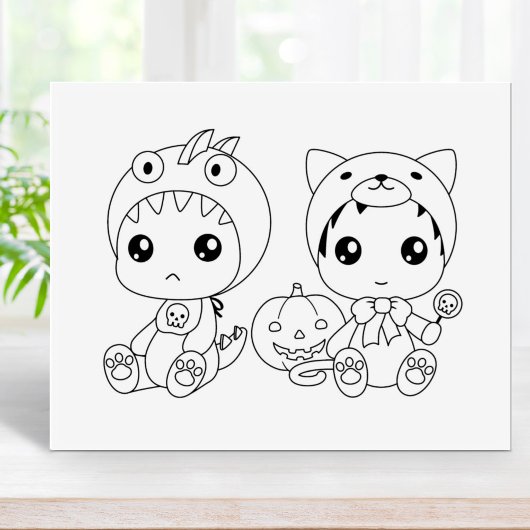ハロウィンベビーキャットドラゴン衣装カラーリングページ ラバースタンプ