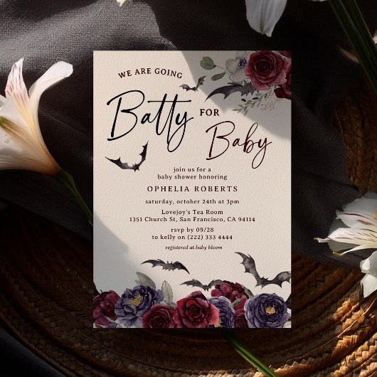 ハロウィンベビーシャワーにぴったりな「Floral Batty for Baby」 招待状