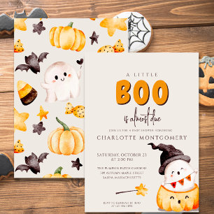 ハロウィンベビーシャワーのウォーターカラーデザイン「リトルブー」 招待状