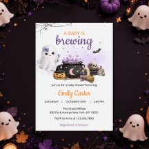 ハロウィンベビーシャワーの招待状 Baby Is Brewing