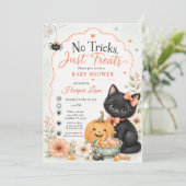 ハロウィンベビーシャワーの黒猫デザイン 招待状 (スタンド正面)