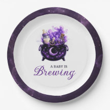 ハロウィンベビーシャワーパーティー用紙皿 Baby Is Brewing