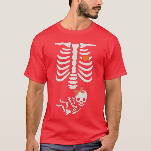 ハロウィンベビーシャワー スケルトン 妊娠発表 Tシャツ (正面)
