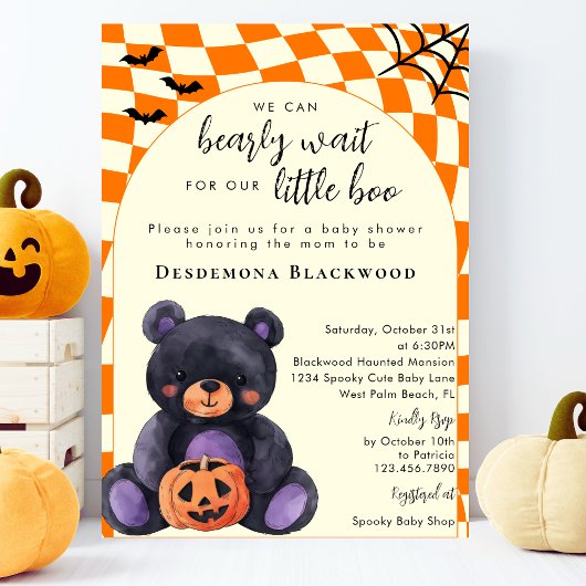 ハロウィンベビーシャワー Can Bearly Wait Little Boo 招待状