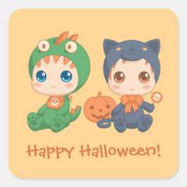 ハロウィンベビー黒猫ドラゴンの衣装 スクエアシール