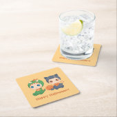 ハロウィンベビー黒猫ドラゴンの衣装 スクエアペーパーコースター (インサイチュ)