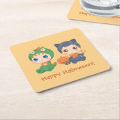 ハロウィンベビー黒猫ドラゴンの衣装 スクエアペーパーコースター (アングル)