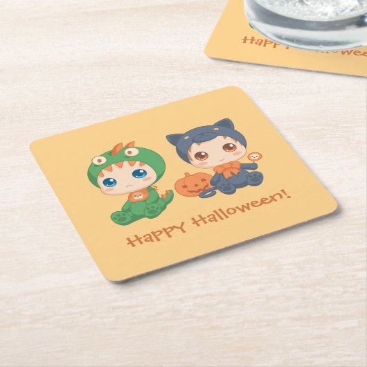 ハロウィンベビー黒猫ドラゴンの衣装 スクエアペーパーコースター (アングル)