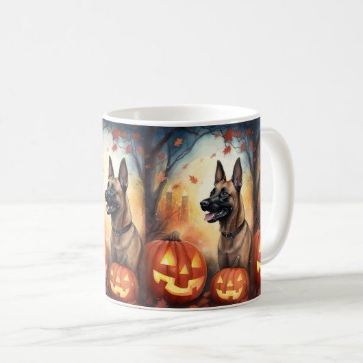 ハロウィンベルギーマリノイとカボチャ怖い コーヒーマグカップ (正面右)
