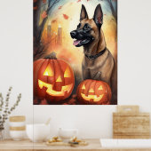 ハロウィンベルギーマリノイとカボチャ怖い ポスター (キッチン)