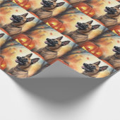 ハロウィンベルギーマリノイとカボチャ怖い ラッピングペーパー (角)