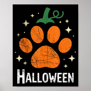 ハロウィンペットラバーパンプキン犬猫の足跡プリント ポスター