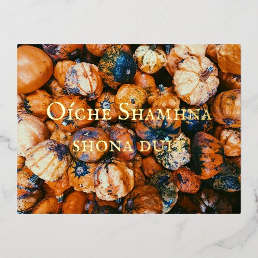 ハロウィンホイルポストカードゲイルジアイリッシュケルト異教のティック 箔シーズンポストカード (正面)