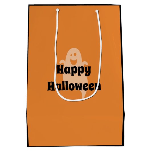 ハロウィンホラー不気味ハロウィーンのカボチャのちょうちんパンプキン顔 ミディアムペーパーバッグ (裏面)