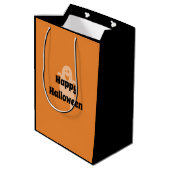 ハロウィンホラー不気味ハロウィーンのカボチャのちょうちんパンプキン顔 ミディアムペーパーバッグ (裏面アングル)