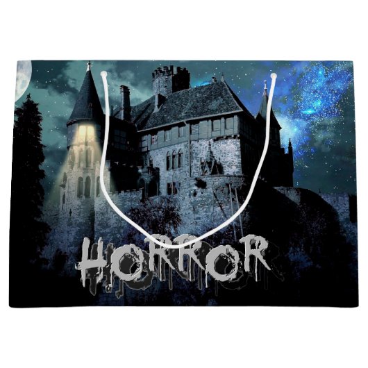 ハロウィンホラー幽霊のよく出るハウスホラーブルーナイト ラージペーパーバッグ (正面)