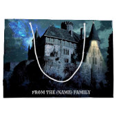 ハロウィンホラー幽霊のよく出るハウスホラーブルーナイト ラージペーパーバッグ (裏面)