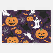ハロウィンホリデーカボチャ幽霊こうもりブラックパープル ラッピングペーパーシート (正面3)