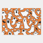 ハロウィンホリデーカボチャ幽霊こうもりブラックパープル ラッピングペーパーシート (正面3)