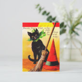 ハロウィンホリデーブラックキャットヴィンテージポストカード シーズンポストカード (スタンド正面)