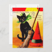 ハロウィンホリデーブラックキャットヴィンテージポストカード シーズンポストカード (正面/裏面)