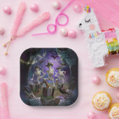 ハロウィンホームダウンスローダウン、踊りスケルトン ペーパープレート (パーティー)