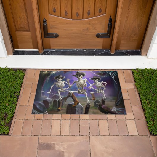 ハロウィンホームダウン、ライン踊りスケルトン ドアマット (室外)