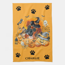 ハロウィンボクサーパンプキンカスタム犬デザイン ボクサー犬グッズ キッチンタオル