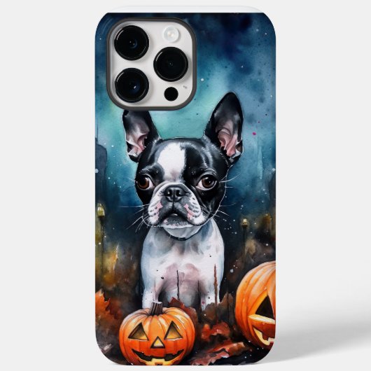ハロウィンボストンテリアとカボチャ怖い Case-Mate iPhoneケース (裏面)