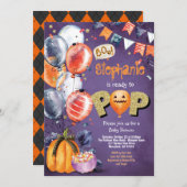 ハロウィンポップ・アートのの赤ちゃんシャワー男女兼用準備 招待状 (正面/裏面)