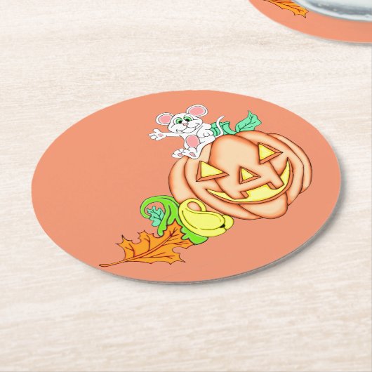 ハロウィンマウス及びカボチャ ラウンドペーパーコースター (アングル)