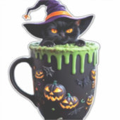 ハロウィンマグカップ - かわいい黒猫の魔女 シール (正面)