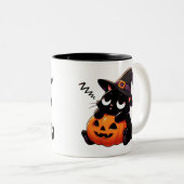 ハロウィンマグカップ|両面印刷|魔女猫のかぼちゃ抱っこ ツートーンマグカップ (正面右)