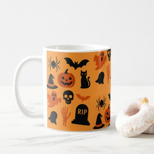 ハロウィンマグカップ 黒 オレンジ コーヒーマグカップ (ドーナツ)