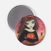 ハロウィンマグネット かぼちゃと大きな目を持つ女の子 マグネット (正面/裏面)