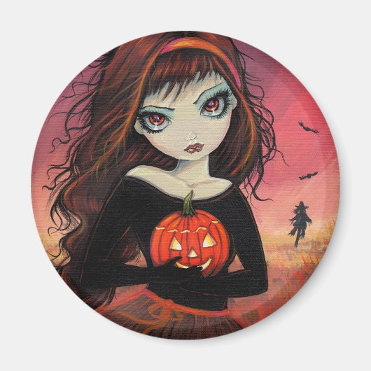 ハロウィンマグネット かぼちゃと大きな目を持つ女の子 マグネット (正面)