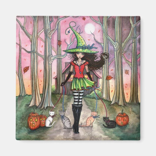 ハロウィンマグネット 魔法使いと猫たち マグネット (正面)