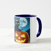 ハロウィンマグ カボウキ上の不気味な黒猫 マグカップ (正面右)