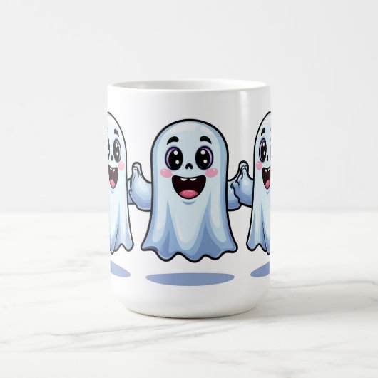 ハロウィンマジックの手を繋ぐ幸せな幽霊トリオ 🍭 コーヒーマグカップ (中央)