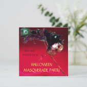 ハロウィンマスカレードパーティー、真紅のワインレッド 招待状 (スタンド正面)