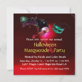 ハロウィンマスカレードパーティー、真紅のワインレッド 招待状 (裏面)