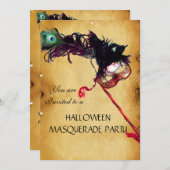 ハロウィンマスカレードパーティー、羊皮紙 招待状 (正面/裏面)
