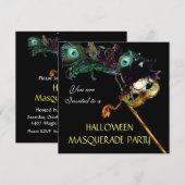 ハロウィンマスカレードパーティー、黒黄色青 招待状 (正面/裏面)