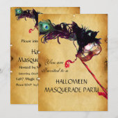 ハロウィンマスクパーティー、羊皮紙 招待状 (正面/裏面)