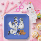 ハロウィンママと子猫と幽霊紙 ペーパープレート (パーティー)