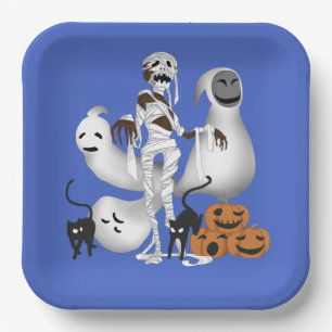 ハロウィンママと子猫と幽霊紙 ペーパープレート