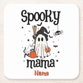 ハロウィンママ カスタム – おばけ、ネコ、カボチャ スクエアペーパーコースター