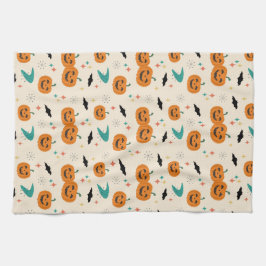 ハロウィンミッドセンチュリーカボチャのパターン キッチンタオル