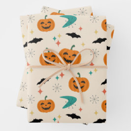 ハロウィンミッドセンチュリーカボチャのパターン ラッピングペーパーシート