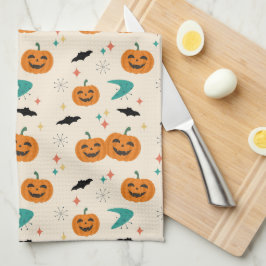 ハロウィンミッドセンチュリーパンプキンパターン キッチンタオル